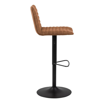 Kimmy Bar Stools Set of 2 – Brown Fabric with Swivel & Gas Lift | Industrial Style with Black Steel Base