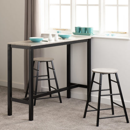 Athens breakfast bar set in concrete effect with black metal frame – compact dining table with 2 stools