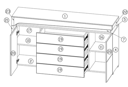 Cadillac Large Sideboard – Oak Effect & White High Gloss