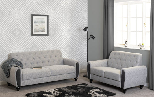 Chester 3+2 sofa set in light grey fabric with wooden feet – modern upholstered living room suite