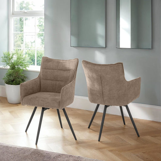  Lewis swivel dining chair in fawn fabric with curved backrest – elegant fabric chair for dining or home office