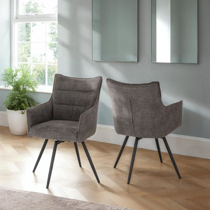 Lewis swivel dining chair in grey fabric with black legs – modern padded dining seat