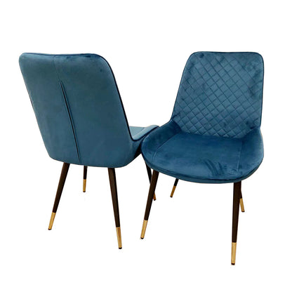 Luna Velvet Dining Chair – Navy Blue | Quilted Back with Chrome-Tipped Legs