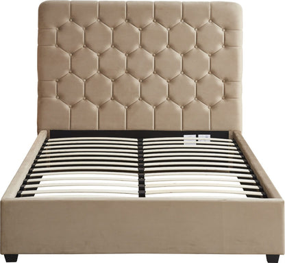 Maddison 4'6 Double Bed in Fawn Velvet with Deep Buttoned Headboard