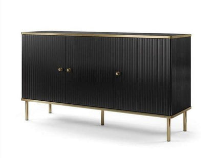 Bold black and gold storage cabinet for dining or living room