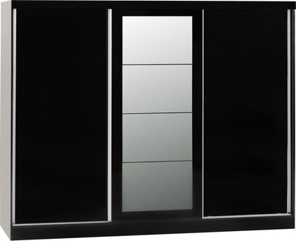 Nevada 3-Door Sliding Wardrobe – Modern Black Gloss Finish | Space-Saving Bedroom Storage