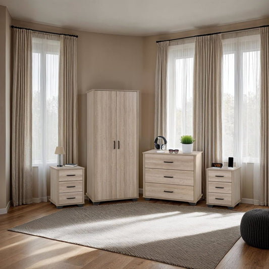 Oliver 2 Door Wardrobe Bedroom Set – Light Oak Effect | Wardrobe, Chest of Drawers & Bedside Table