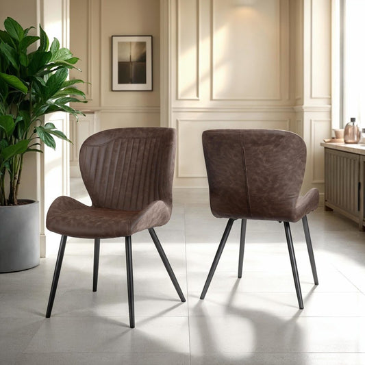 Quebec brown faux leather dining chair with black legs – modern padded seat for dining room