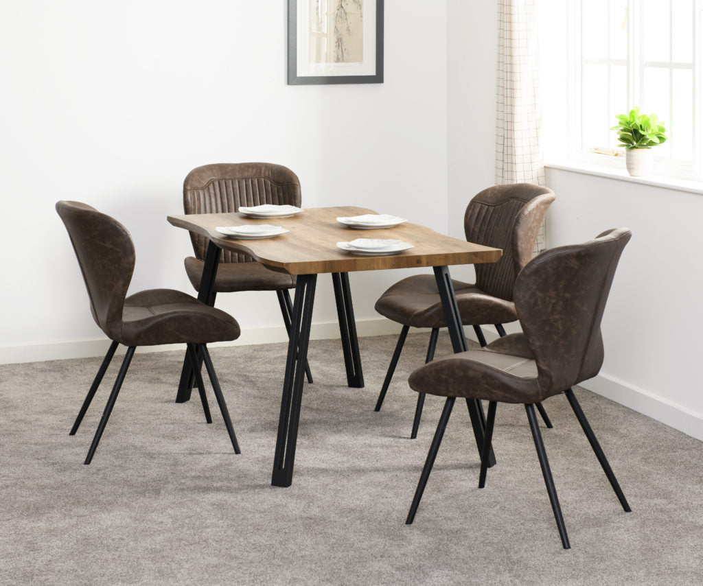 Quebec brown faux leather dining chair with black legs – modern padded seat for dining room