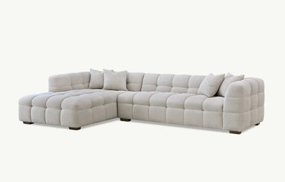 Aluxo Tribeca Left Hand Corner Sofa – Oatmeal Bouclé Fabric | Modern Chesterfield Style
