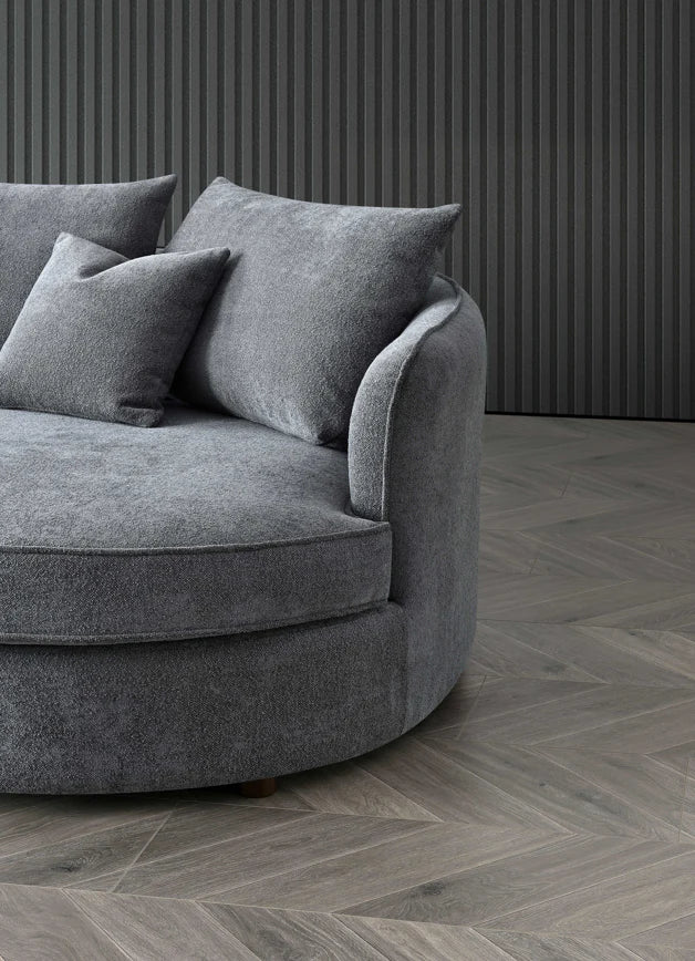 Rubin Curved Corner Chaise Sofa in Charcoal Bouclé – Modern Luxury Statement Seating by Aluxo