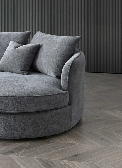 Rubin Curved Corner Chaise Sofa in Charcoal Bouclé – Modern Luxury Statement Seating by Aluxo