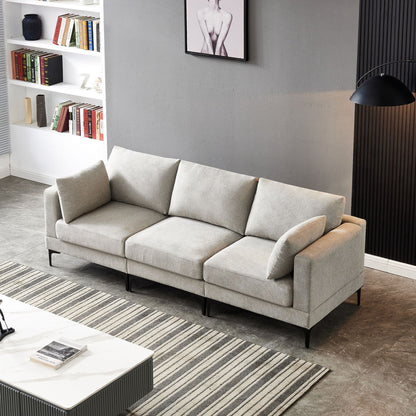 ANEK 3 Seater Sofa – Grey Fabric & Black Metal Legs