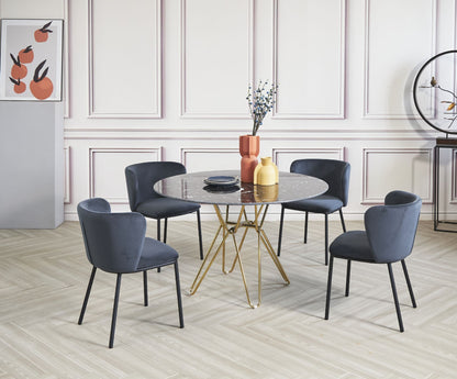 Black Round Marble Table with Set of 4 Velvet Bull Head Chairs – Modern Dining Set | Maison Alera