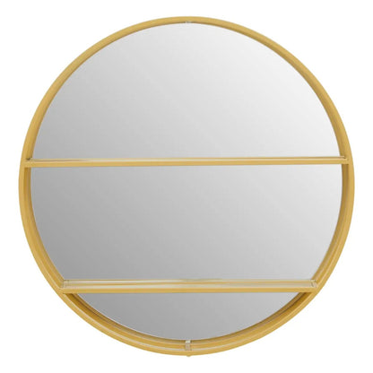 Round mirror with a gold frame on a white background