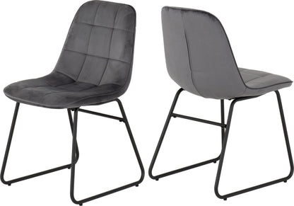 Set of 2 grey velvet dining chairs with padded seat and black metal legs – Lukas modern chair set