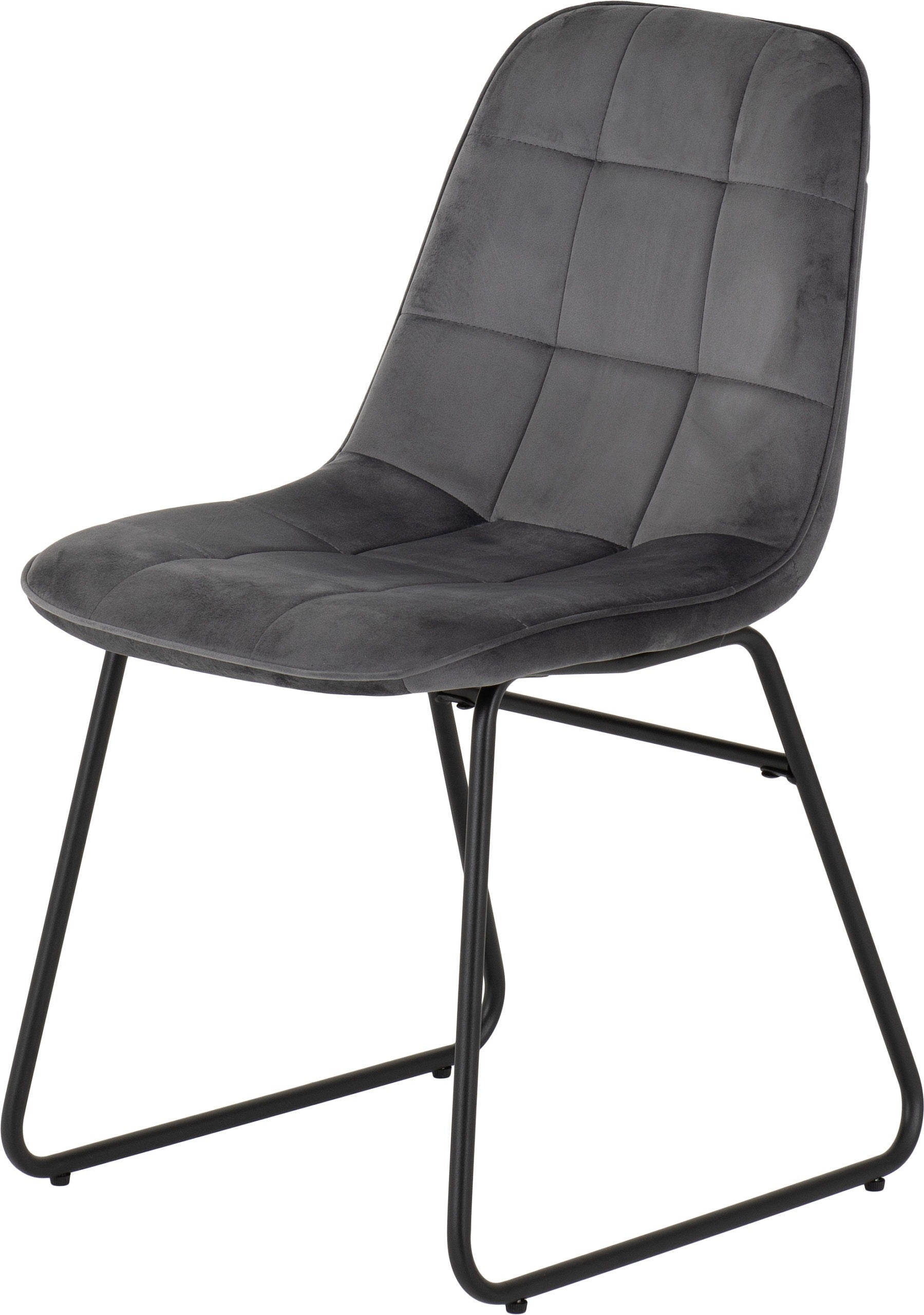 Set of 2 grey velvet dining chairs with padded seat and black metal legs – Lukas modern chair set
