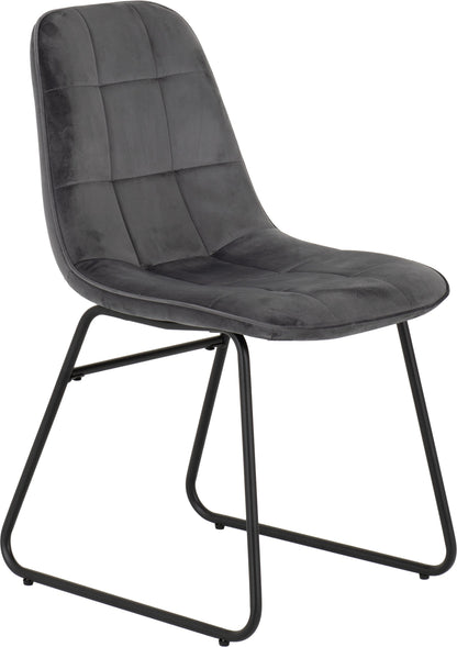 Set of 2 grey velvet dining chairs with padded seat and black metal legs – Lukas modern chair set