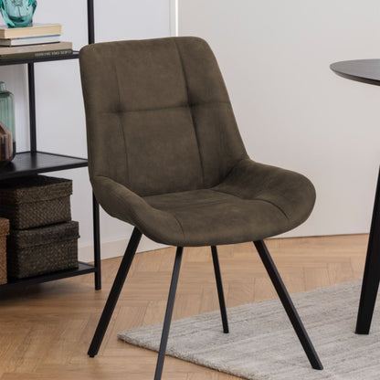 Set of 2 anthracite grey dining chairs with square stitching and black steel legs – Waylor modern dining chair set