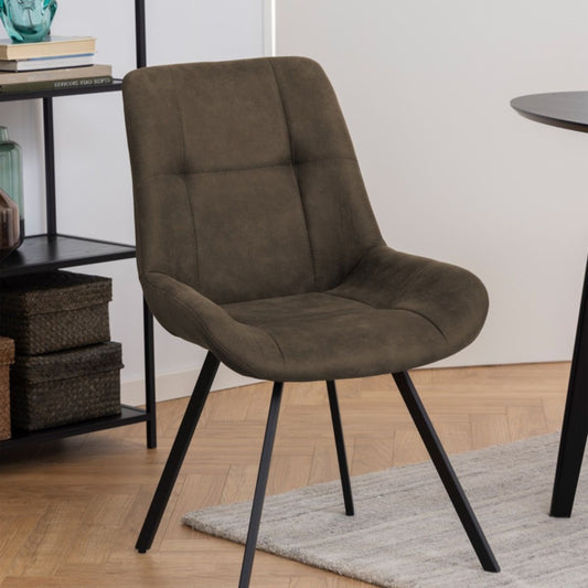 Set of 2 anthracite grey dining chairs with square stitching and black steel legs – Waylor modern dining chair set