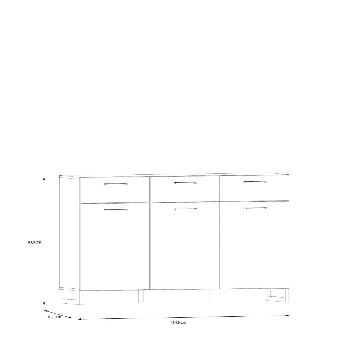 Line drawing of a bathroom vanity with dimensions