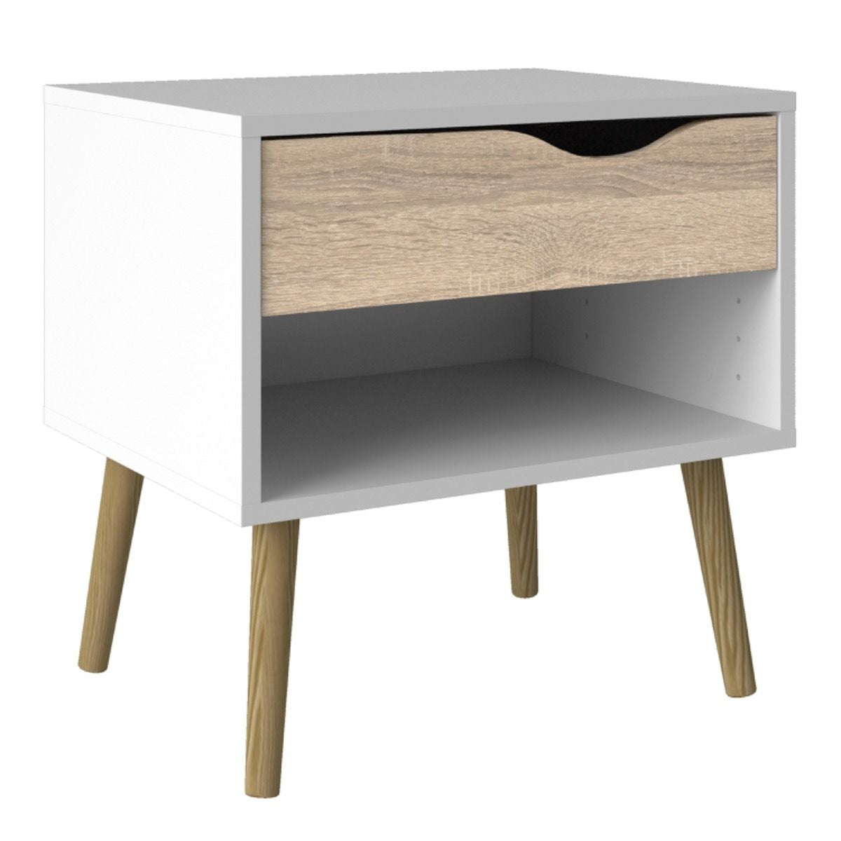 Oslo 4-piece bedroom set in white oak with wardrobe, drawers, and bedside tables.