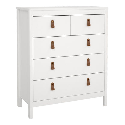 Modern white bedroom set with 2-door wardrobe, chest of drawers, and bedside cabinet.