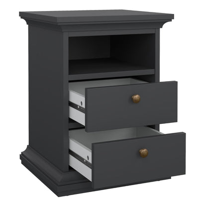 Modern grey bedroom furniture set with 2-door wardrobe and drawers.