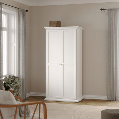Paris 3-piece white bedroom set with wardrobe, chest, and bedside table.