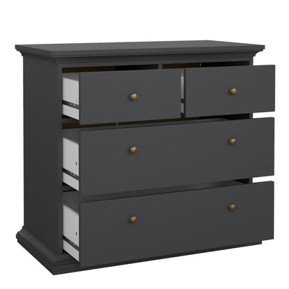Modern grey bedroom furniture set with 2-door wardrobe and drawers.