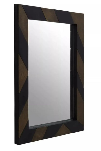 Geometric wall mirror with black and gold metal frame, ideal for modern luxe interiors and statement wall styling