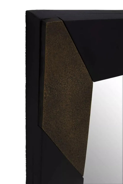 Geometric wall mirror with black and gold metal frame, ideal for modern luxe interiors and statement wall styling