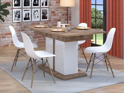 Merlot White Gloss & Warm Oak Extending Dining Table – Modern Extendable Table for 6 to 8 Seats