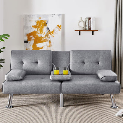 ZEKE Grey Fabric Sofa bed-Chromed Legs 2 Seater Versatile Sofa – Modern Sofas | Maison Alera