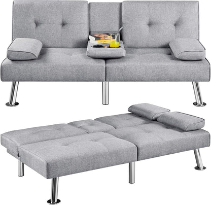 ZEKE Grey Fabric Sofa bed-Chromed Legs 2 Seater Versatile Sofa – Modern Sofas | Maison Alera